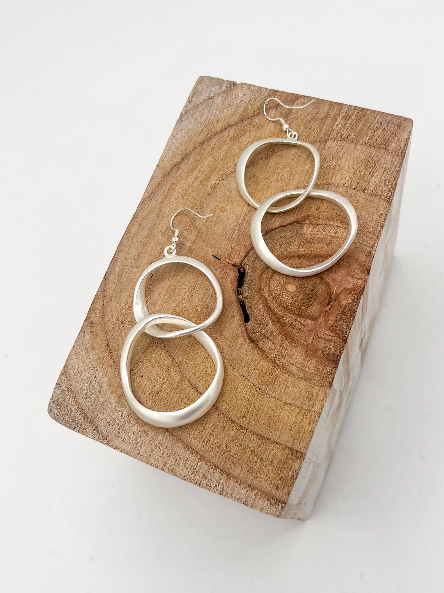 Matt Finish Drop Loop Earrings - Silver