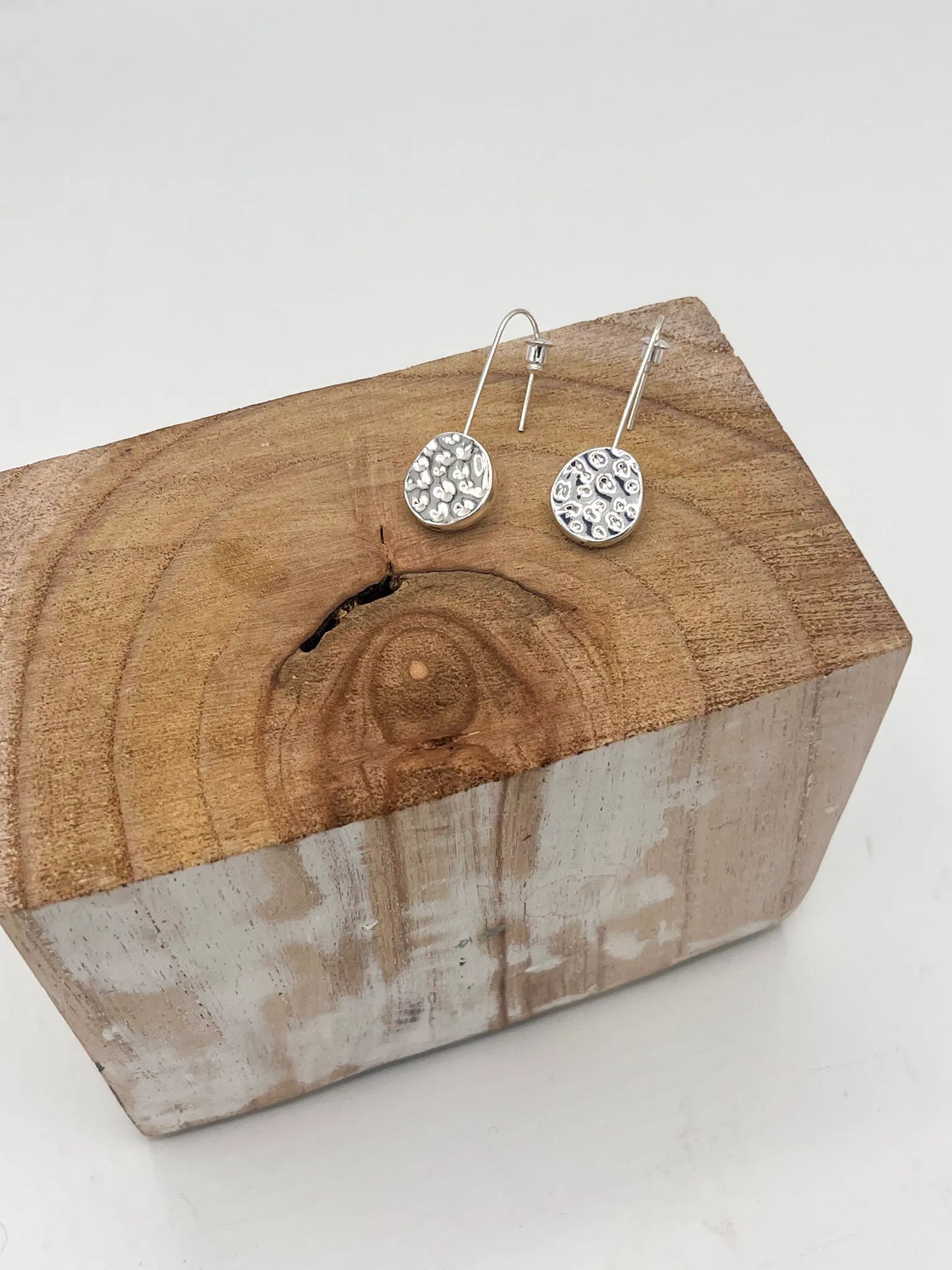 Battered Circle Hook Earrings - Silver