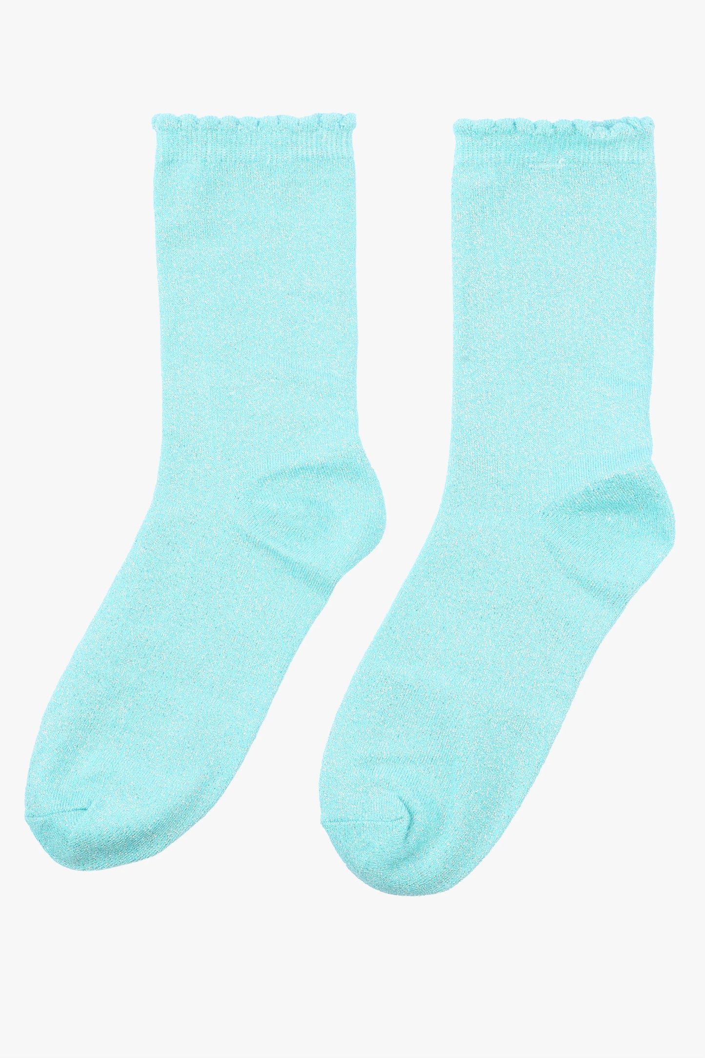 Scalloped Cuff Glitter Socks - Duck Egg Blue