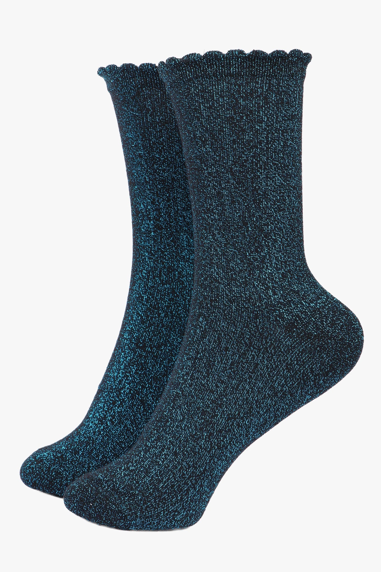 Women's Glitter Socks - Black/Turquoise
