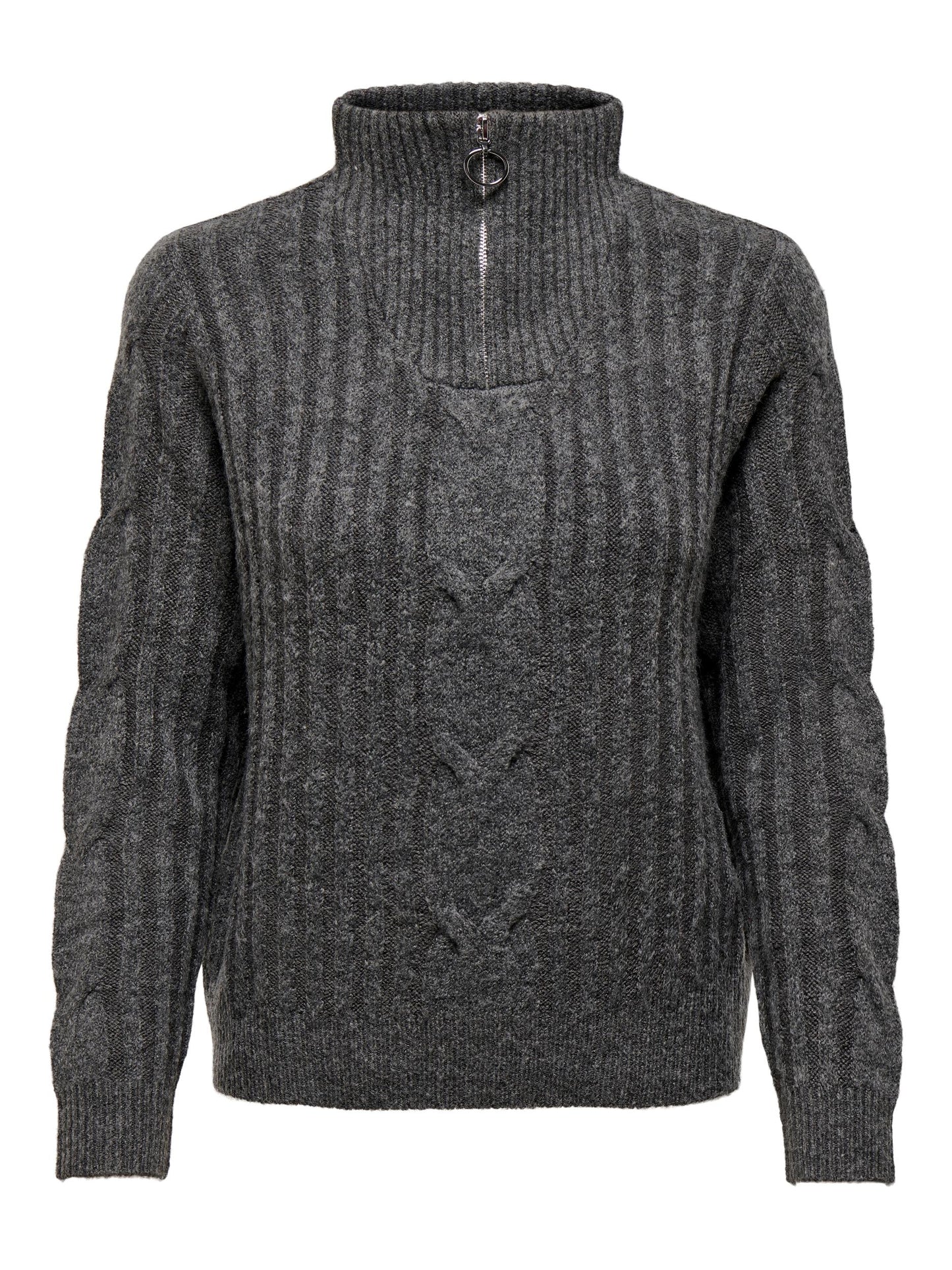 Andrea Zip Cable Knit - Dark Grey Melange