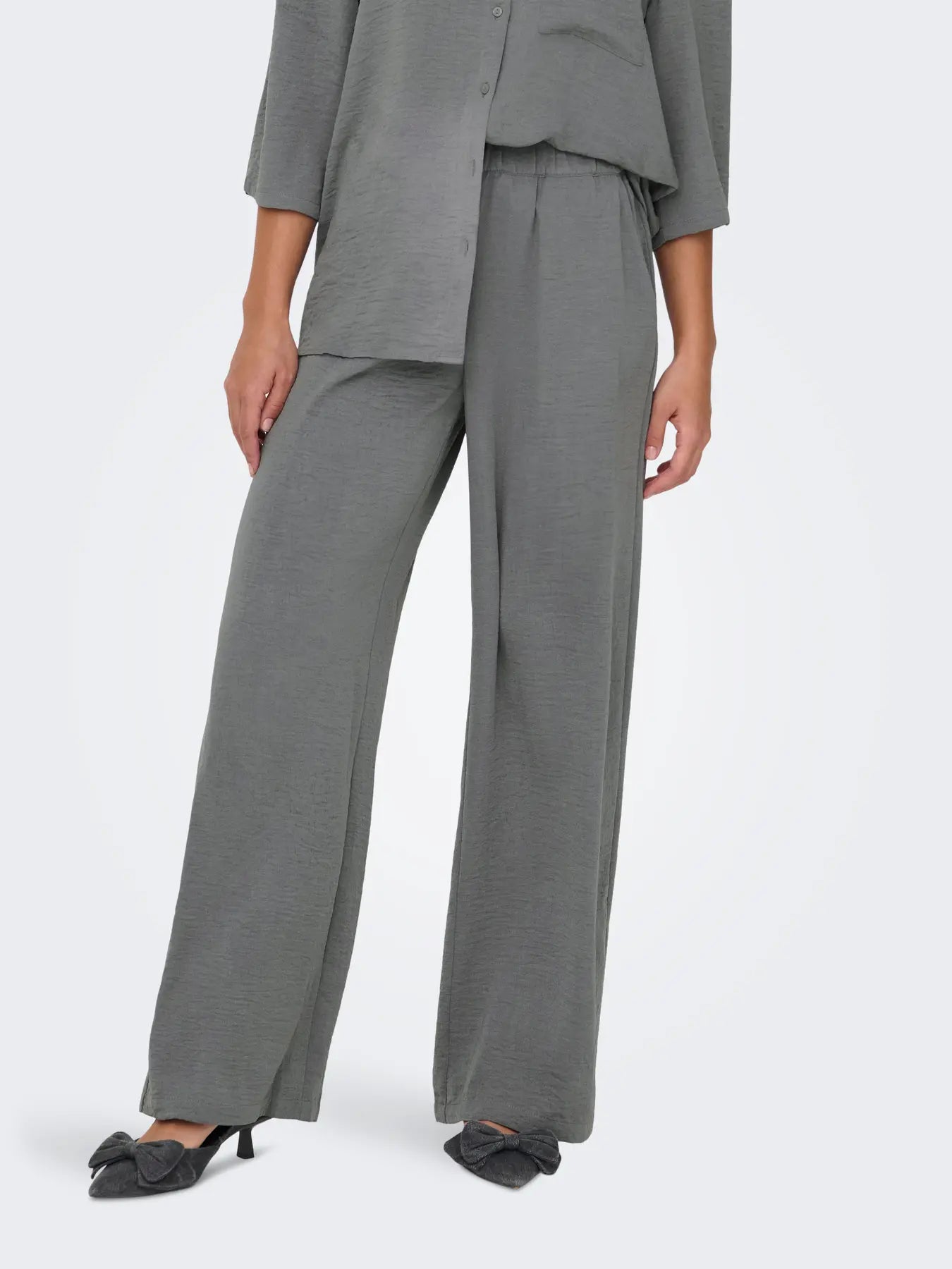 Divya Life High Waisted Wide Pants - Steel Grey