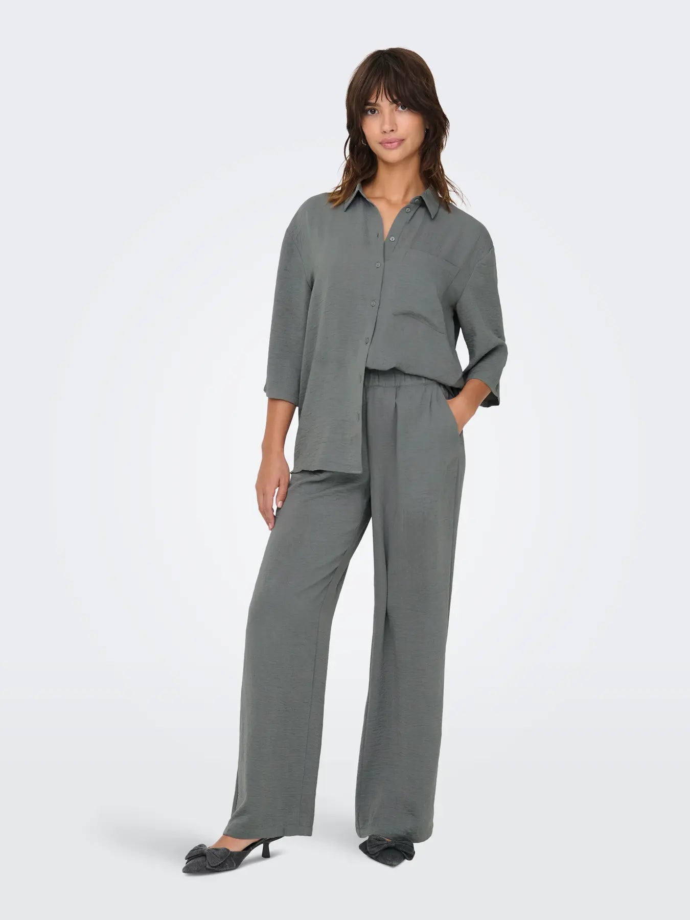 Divya Life High Waisted Wide Pants - Steel Grey