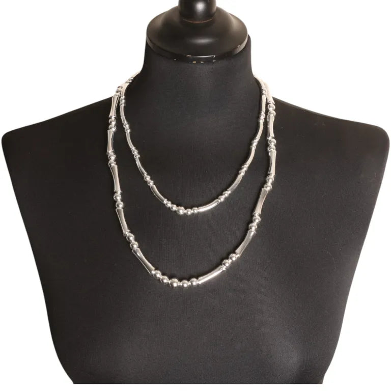 Mixed Beaded Necklace - Silver
