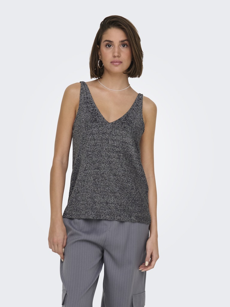 Queen V-Neck Glitter Top - Black Filli