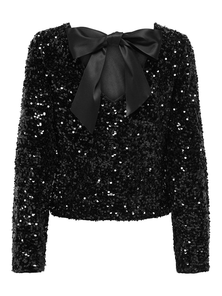 Confidence Sequin Bow Top - Black
