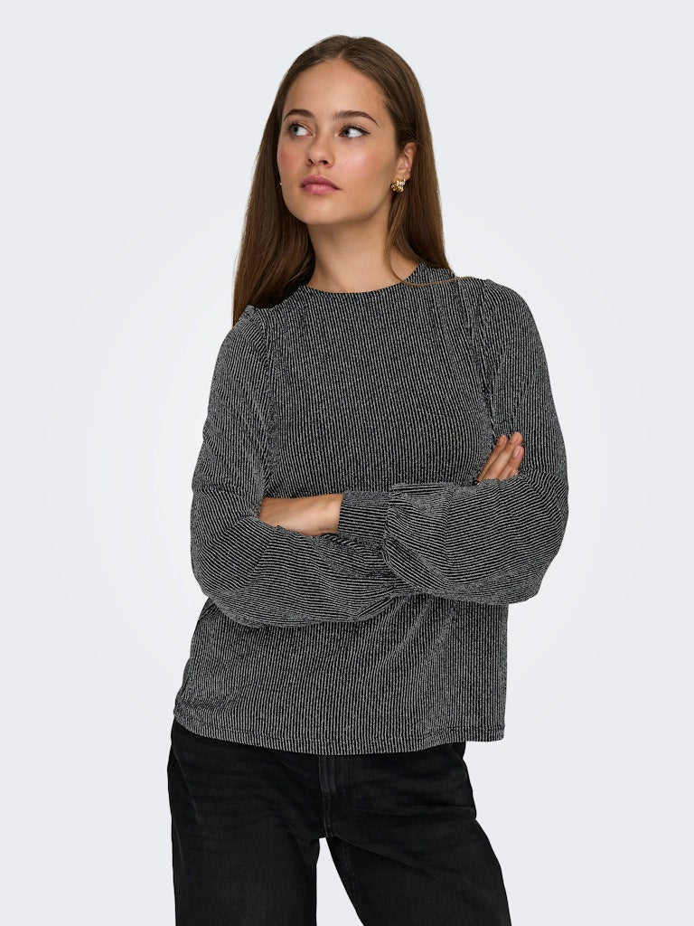 Carol Glitter Bow Top - Black Silver