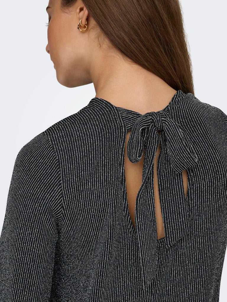 Carol Glitter Bow Top - Black Silver