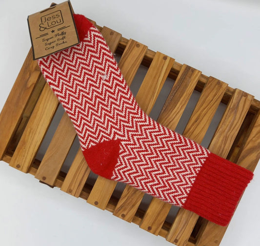 Herringbone Cosy Socks - Red
