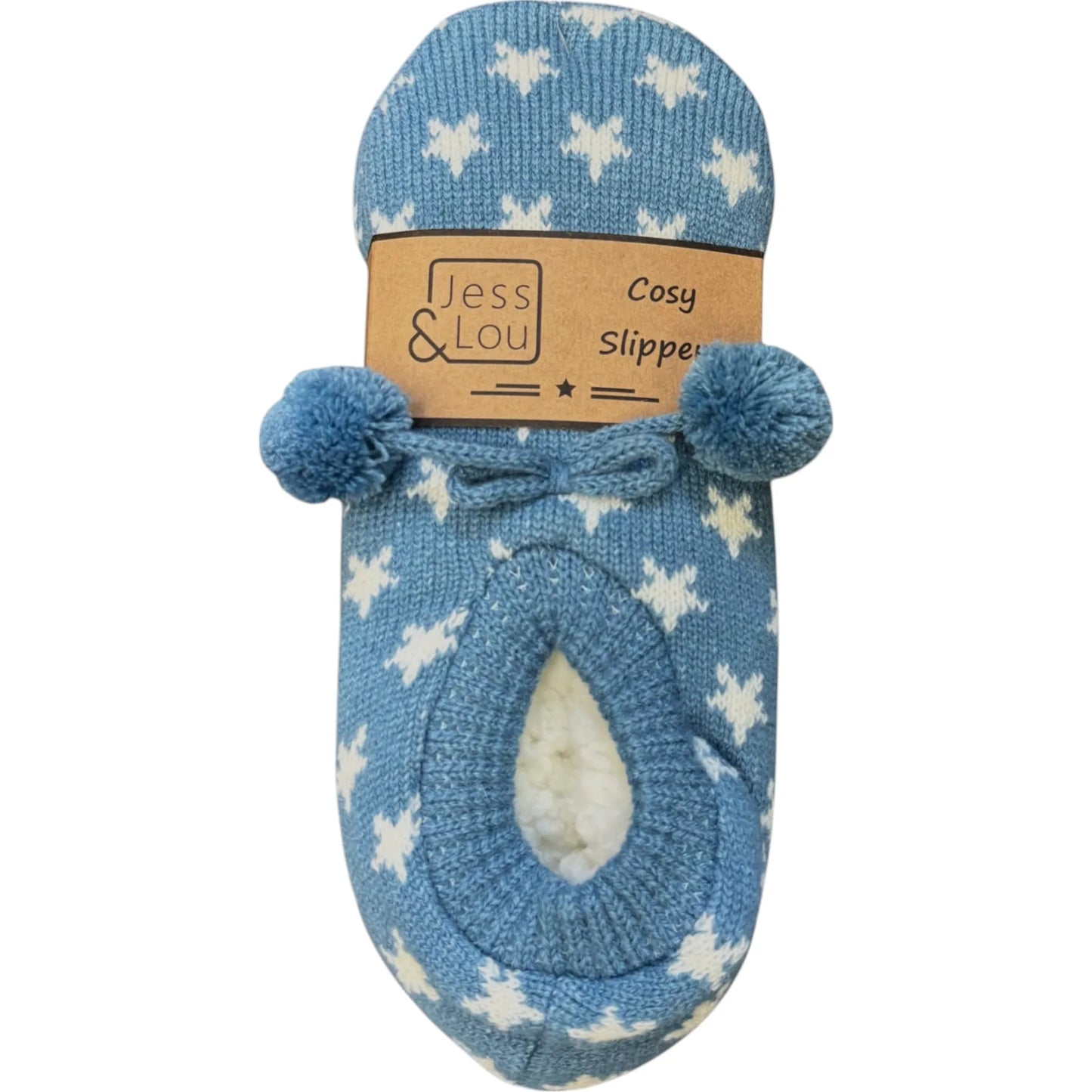 Cosy Short Star Slipper Socks - Cornflower