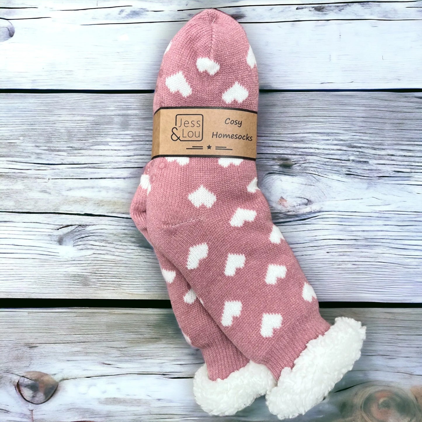 Cosy Hearts Slipper Socks - Pink