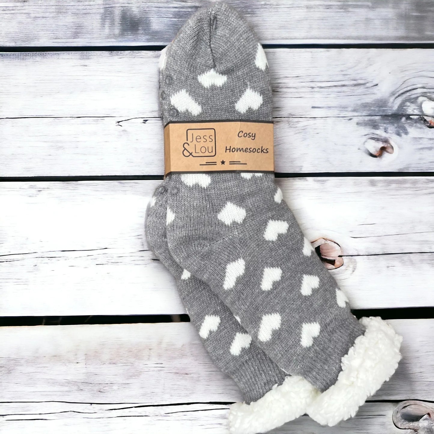 Cosy Hearts Slipper Socks - Grey