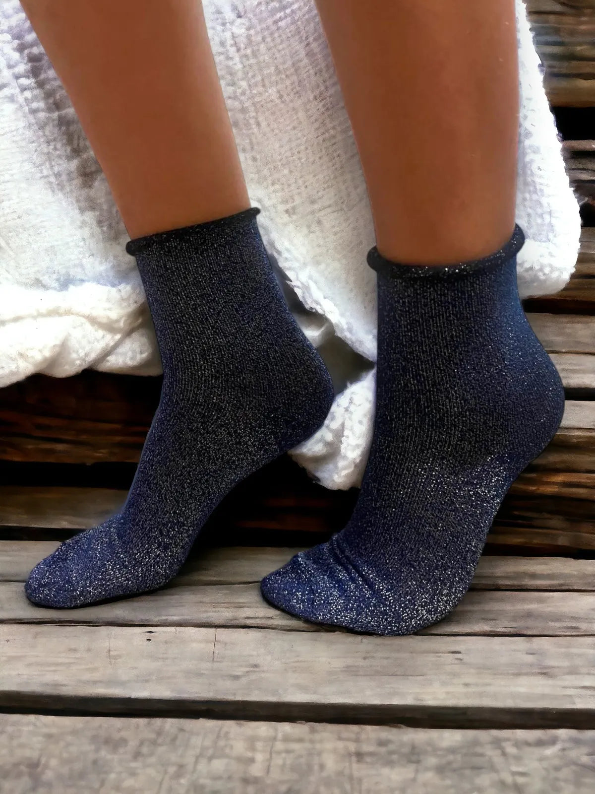 Sparkly Cotton Socks - Blue