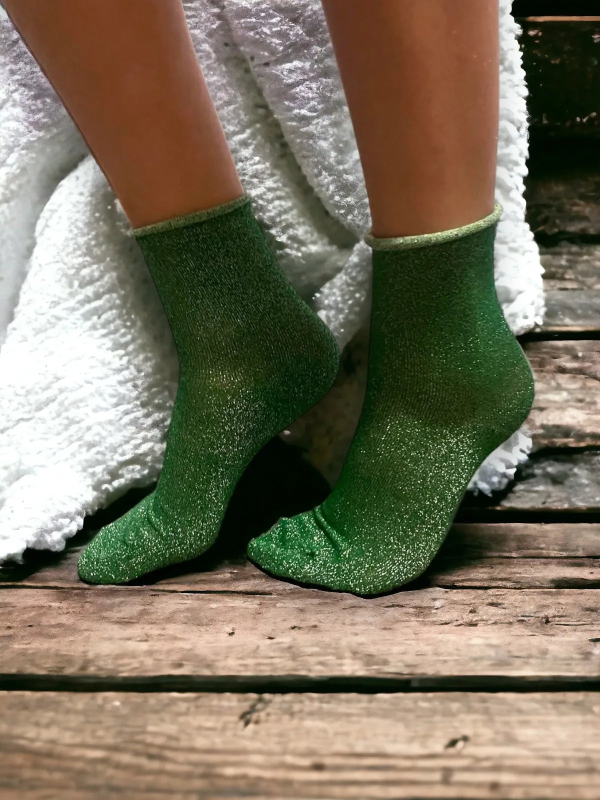 Sparkly Cotton Socks - Green