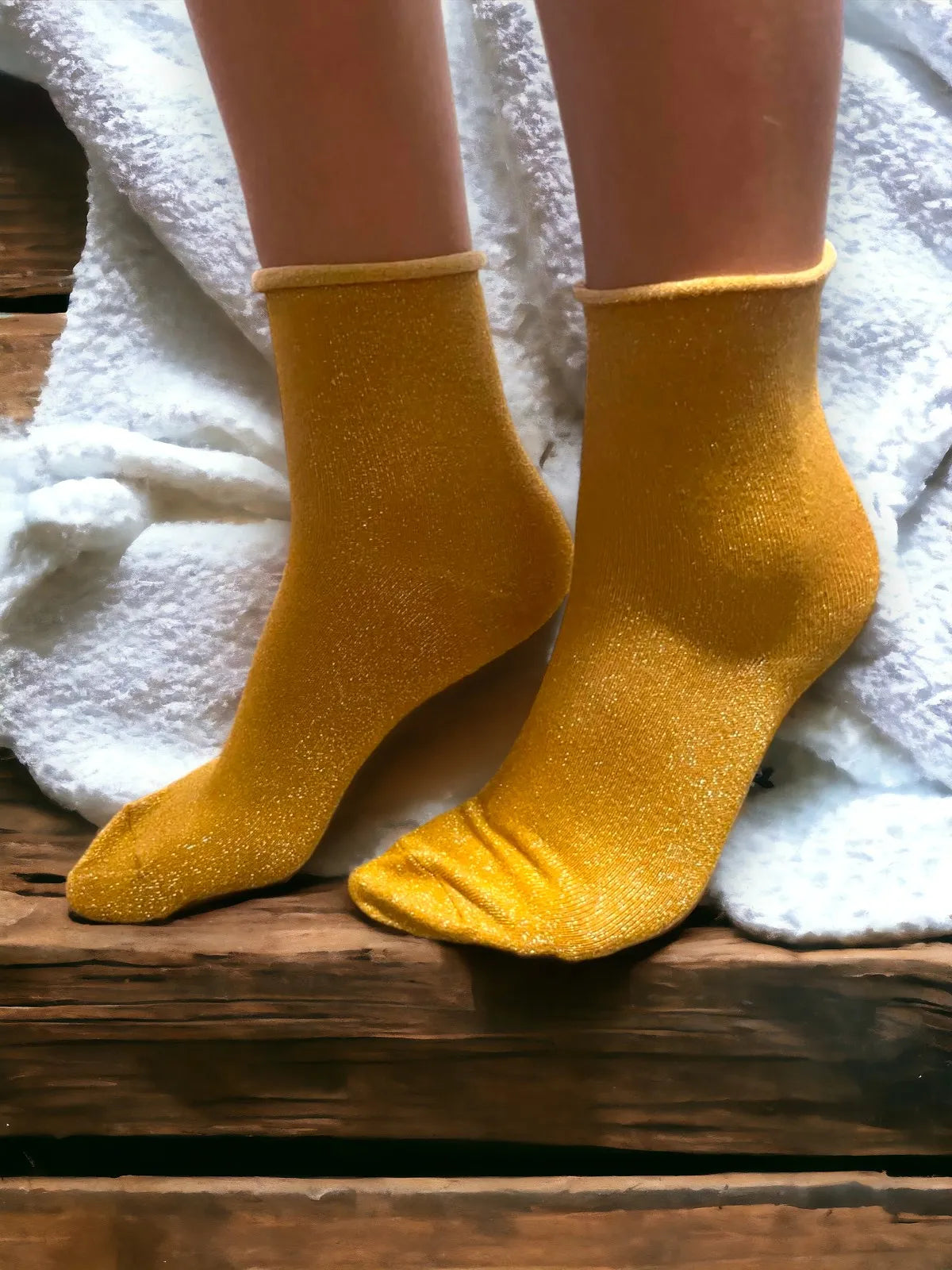 Sparkly Cotton Socks - Gold