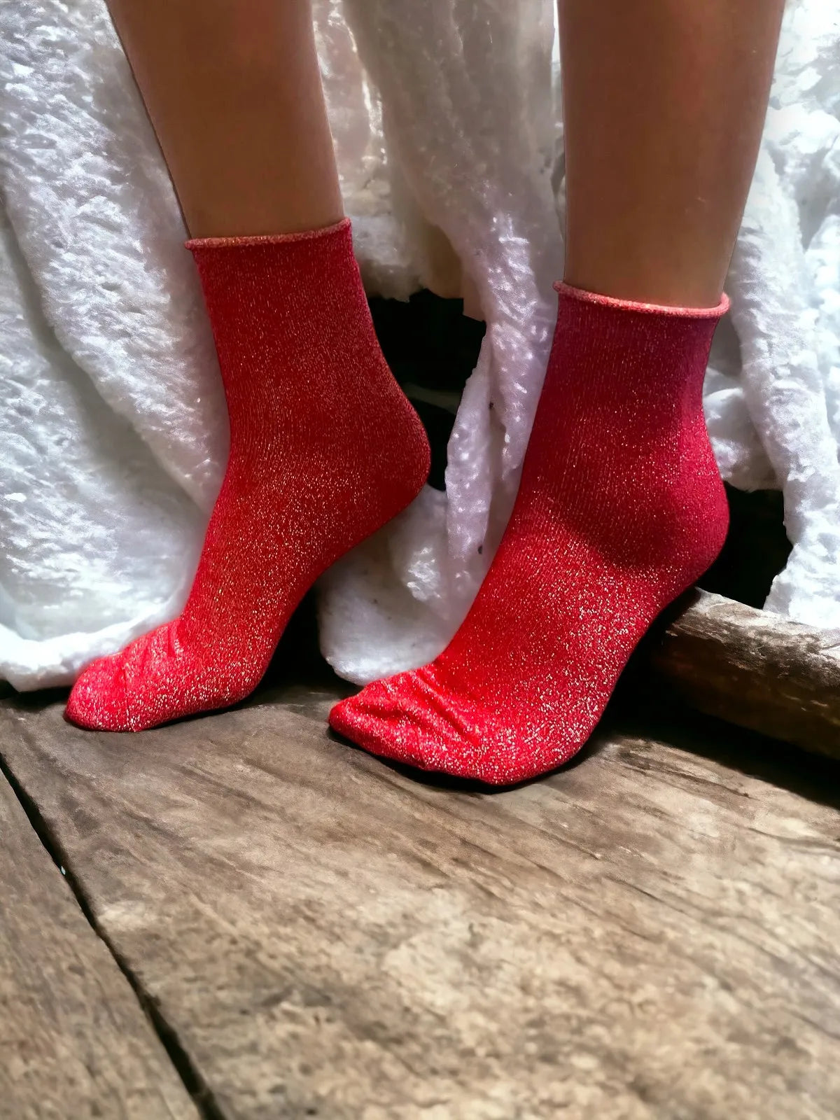 Sparkly Cotton Socks - Red
