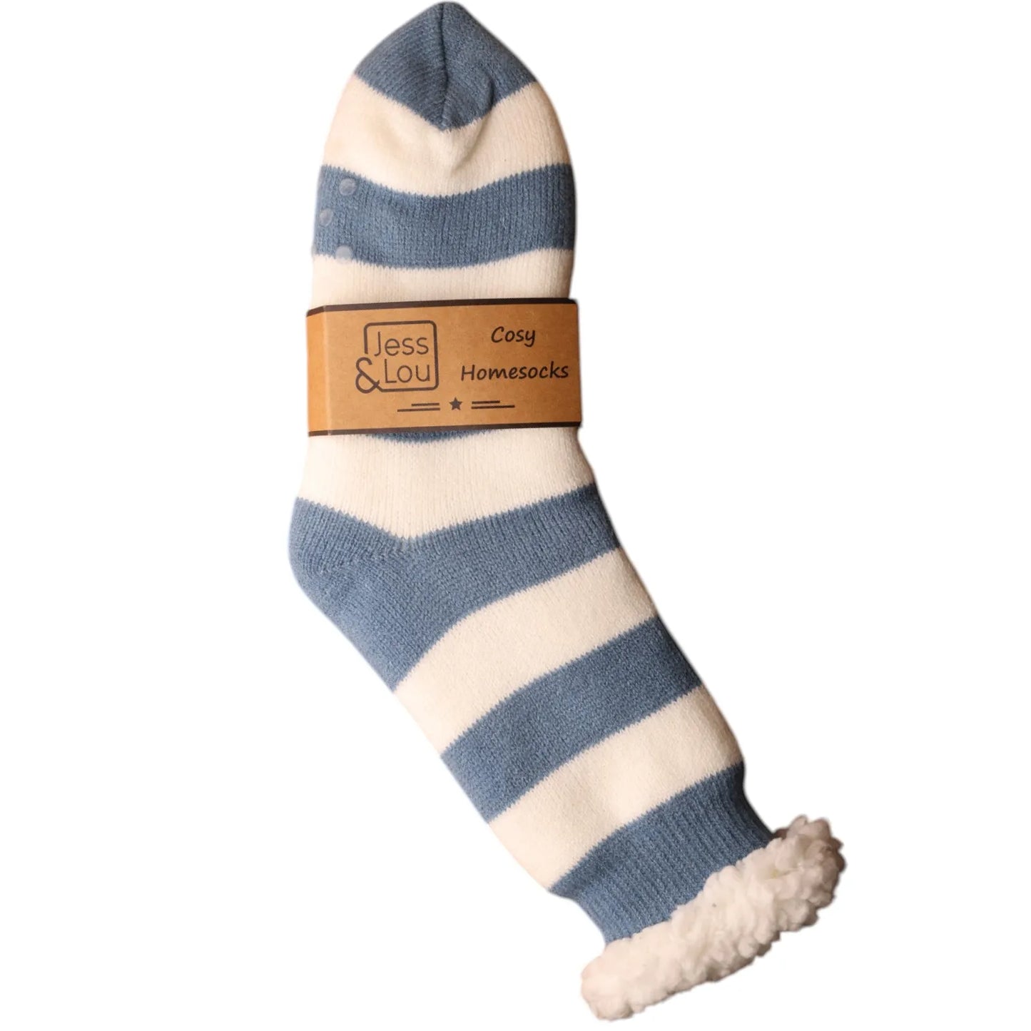 Cosy Stripe Slipper Socks - Cornflower