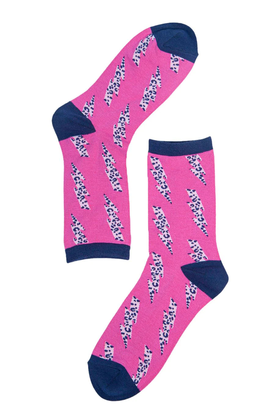 Bamboo Socks Leopard Print Ankle Socks Lightning Bolt - Pink
