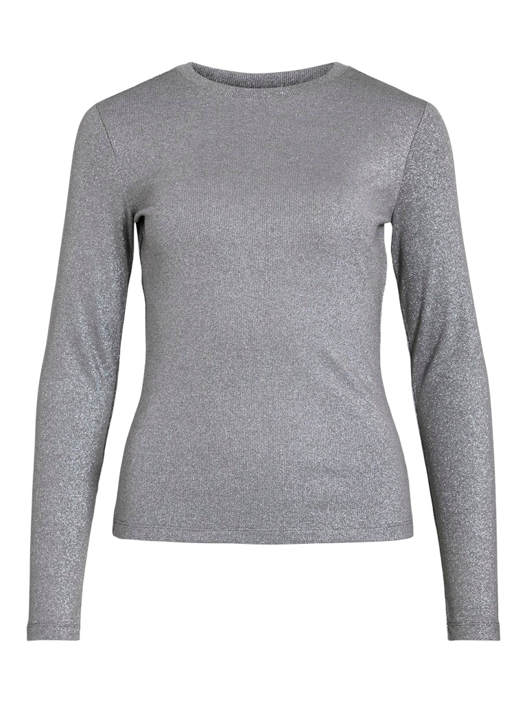 Catrea Crew-Neck Glitter Top - Grey