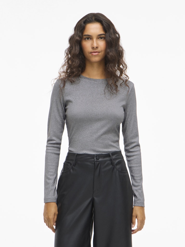 Catrea Crew-Neck Glitter Top - Grey