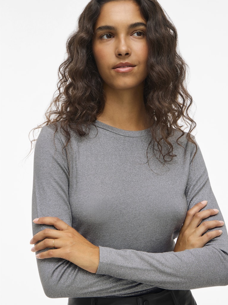 Catrea Crew-Neck Glitter Top - Grey