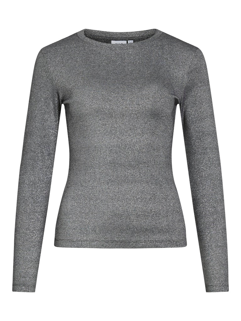 Catrea Crew-Neck Glitter Top - Black