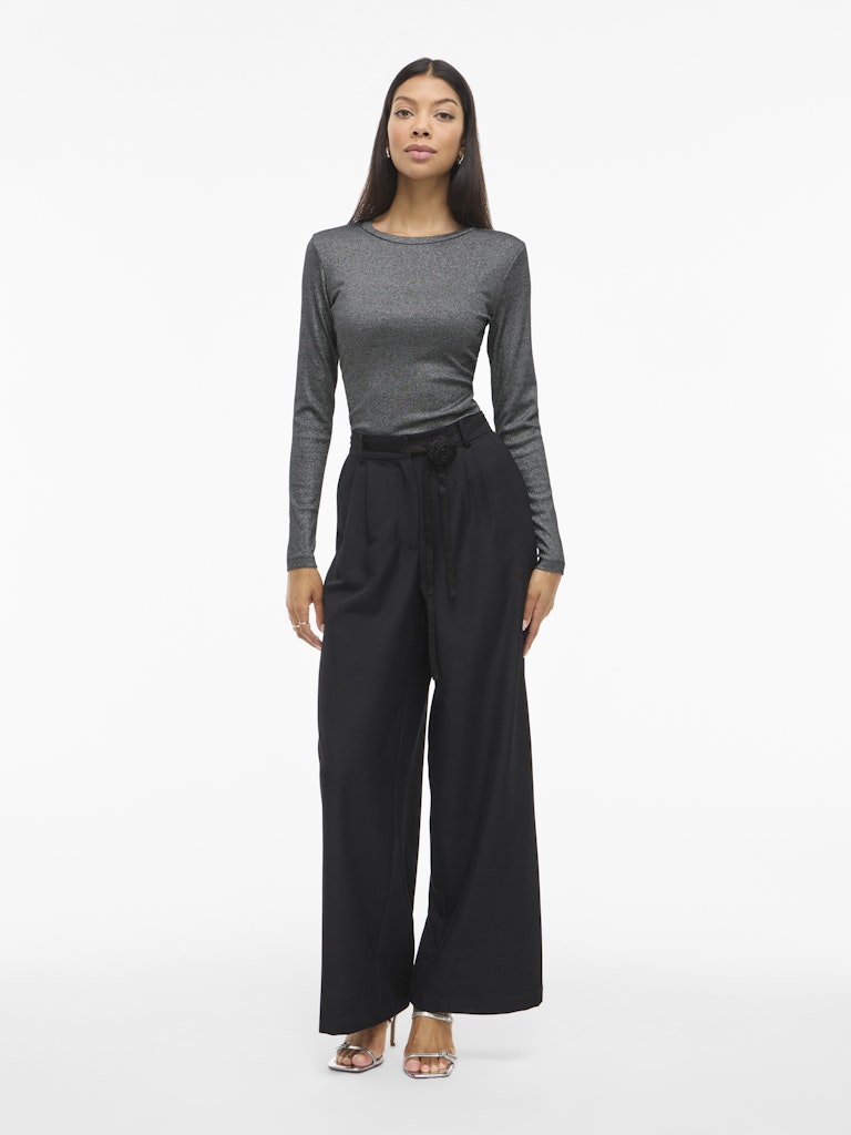 Catrea Crew-Neck Glitter Top - Black