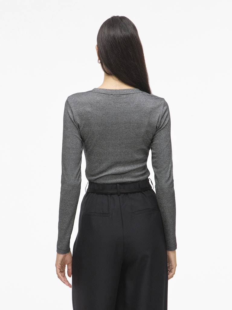 Catrea Crew-Neck Glitter Top - Black