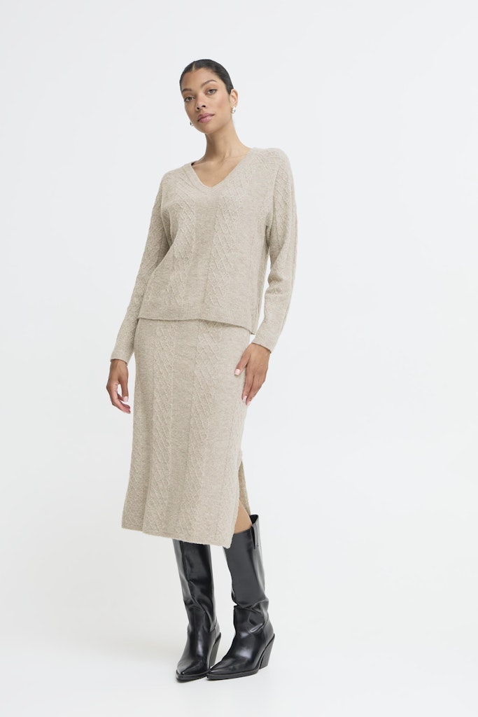 Nikolina V-Neck Jumper - String Melange