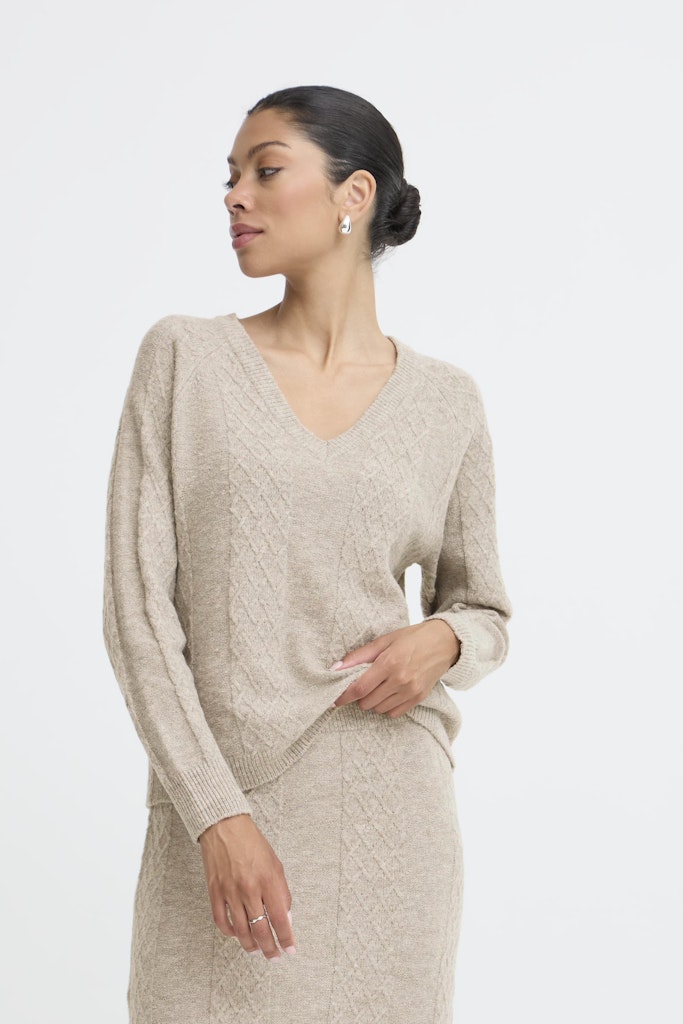 Nikolina V-Neck Jumper - String Melange