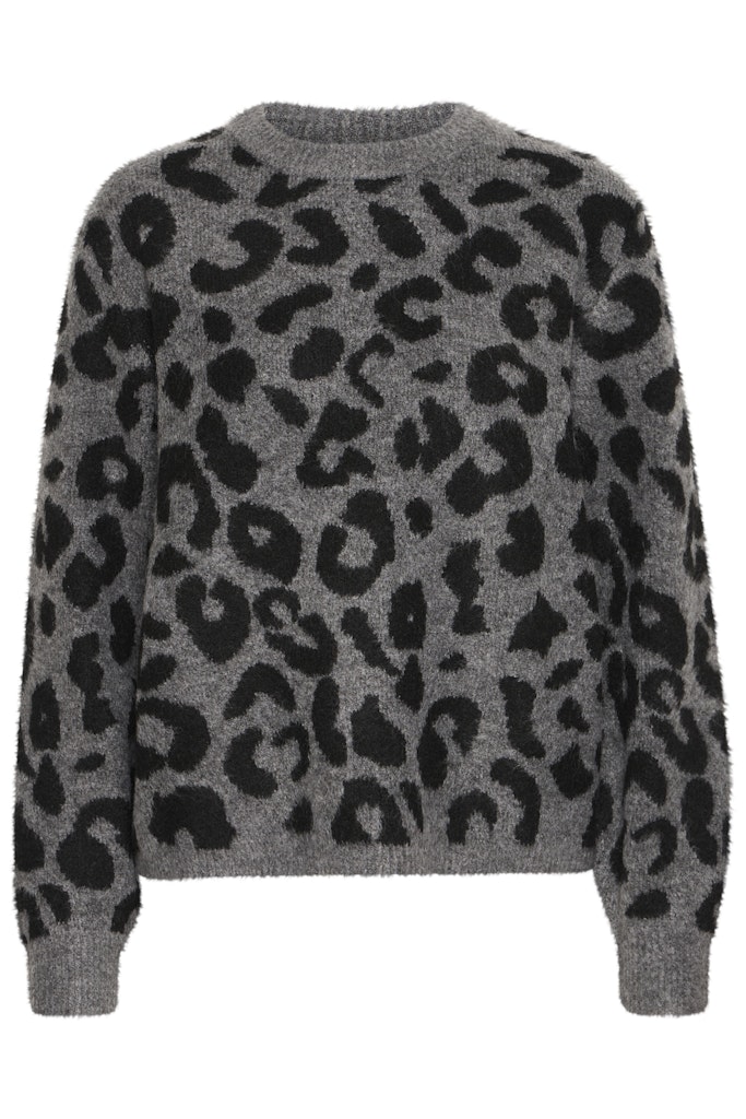 Minya Leopard Jumper - Mid Grey Melange