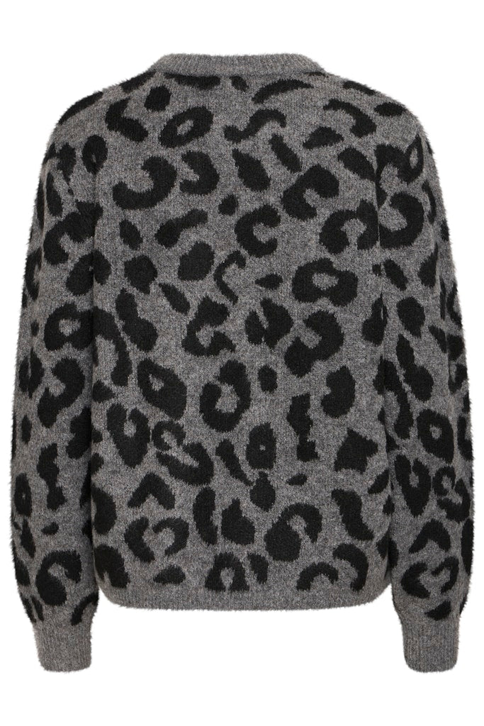 Minya Leopard Jumper - Mid Grey Melange