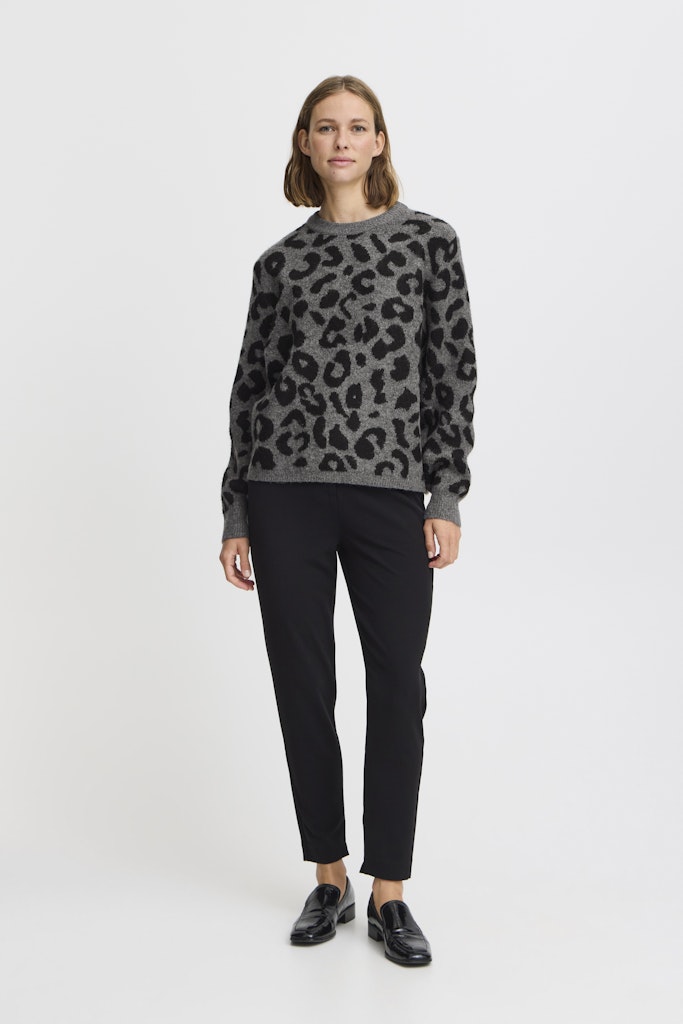 Minya Leopard Jumper - Mid Grey Melange