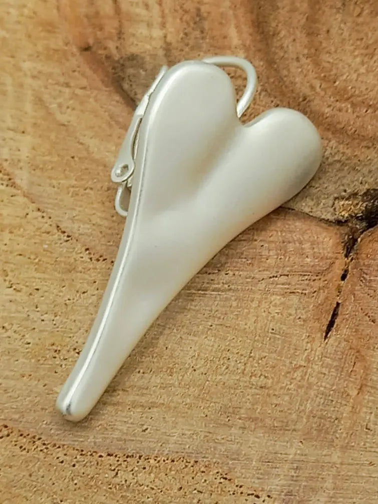 Drop Heart Earrings - Silver Matt