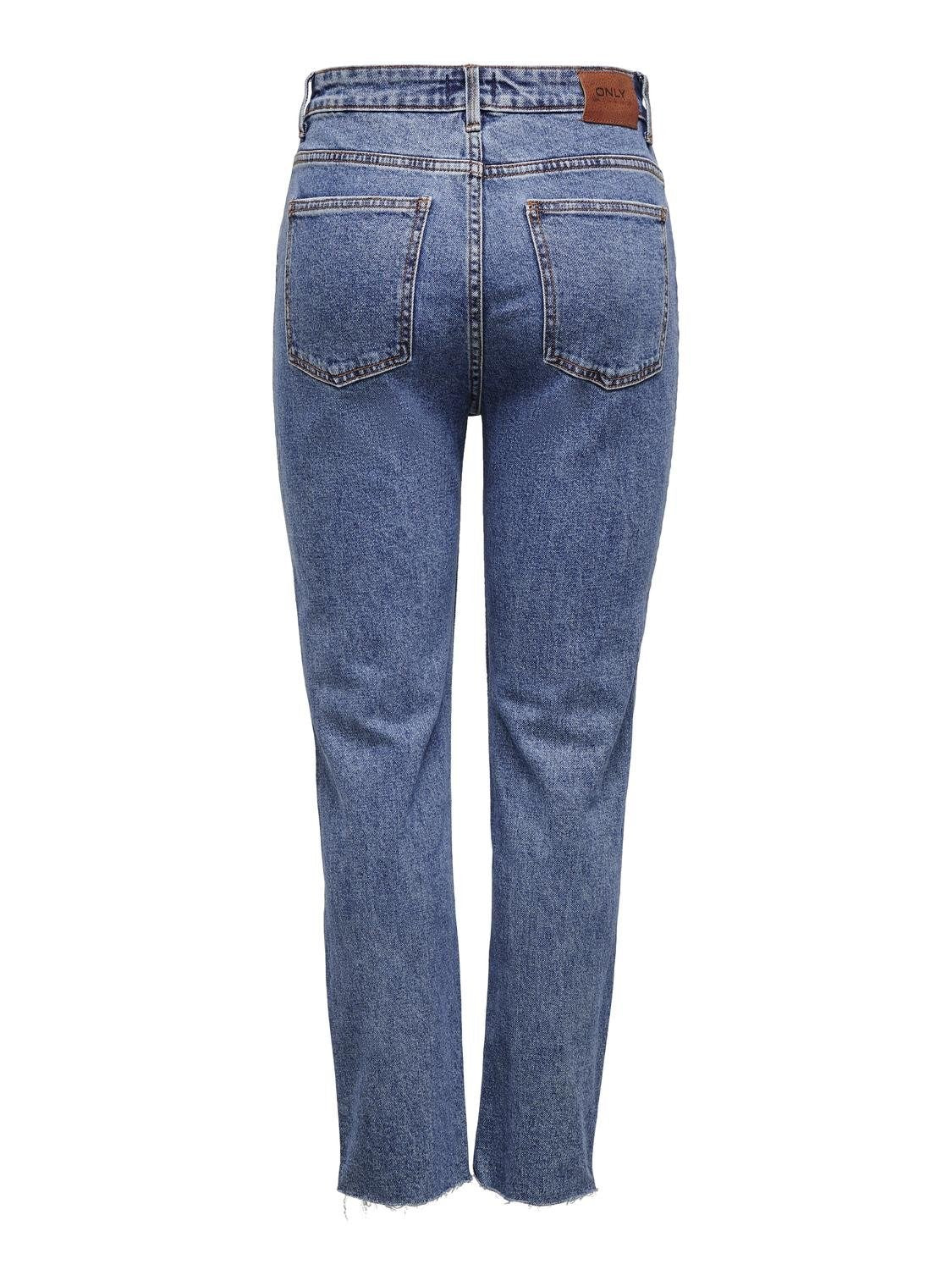 Emily High Waist Raw Hem Jeans - Dark Blue Denim