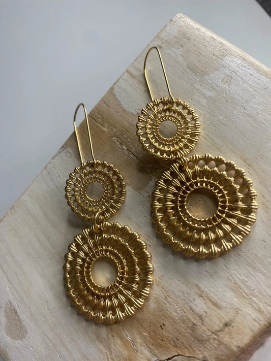 Filigree Double Drop Earrings - Gold