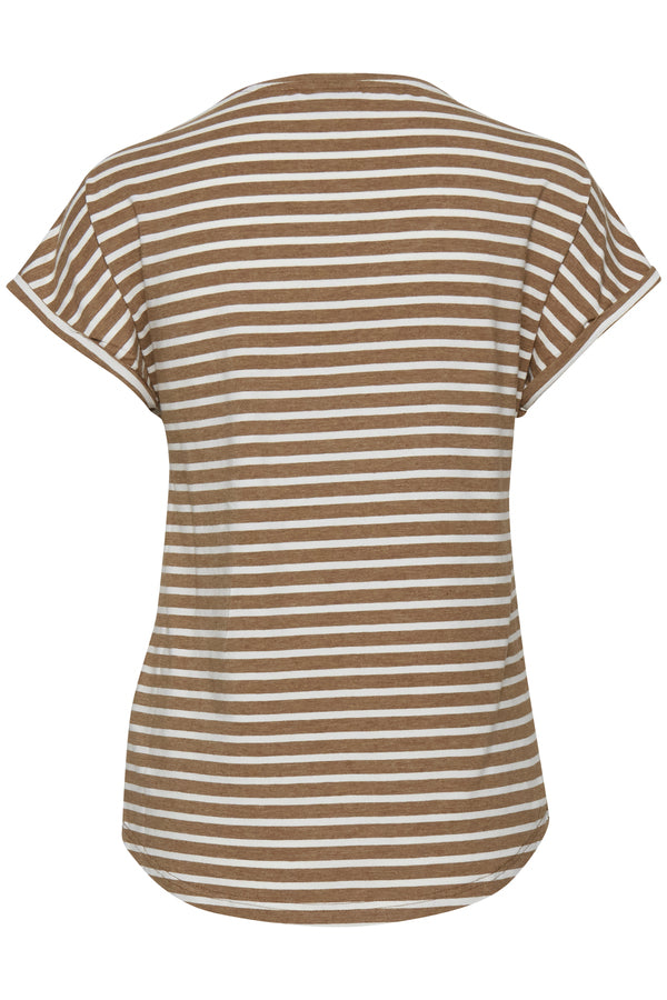 BYoung Pamila V-Neck T Shirt - Striped Almond Combo