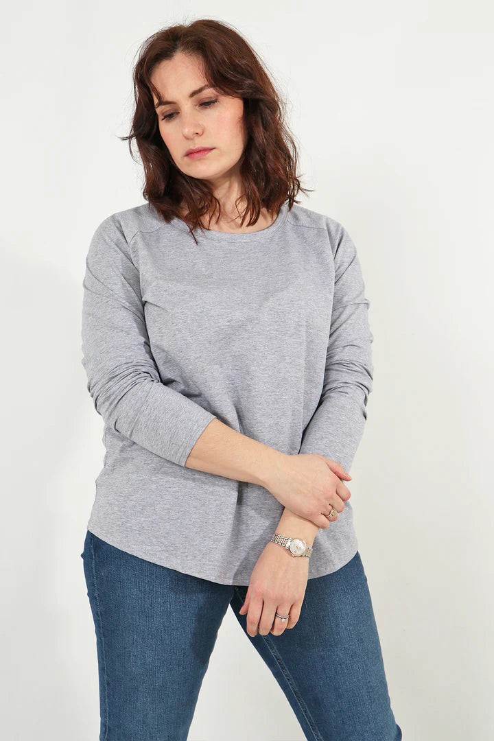 Plain Long Sleeve Top - Medium Grey