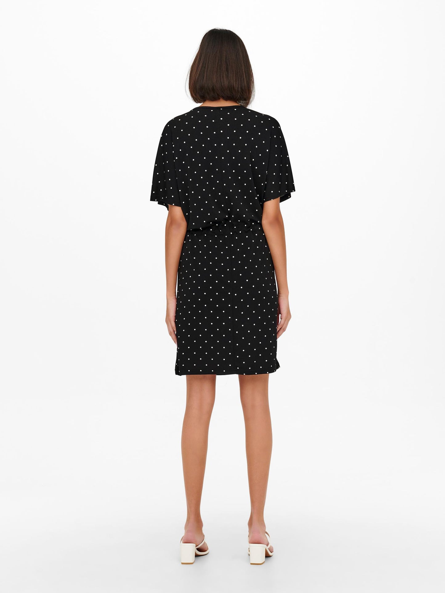 Alina Short Sleeved Dress - Black/White Dots