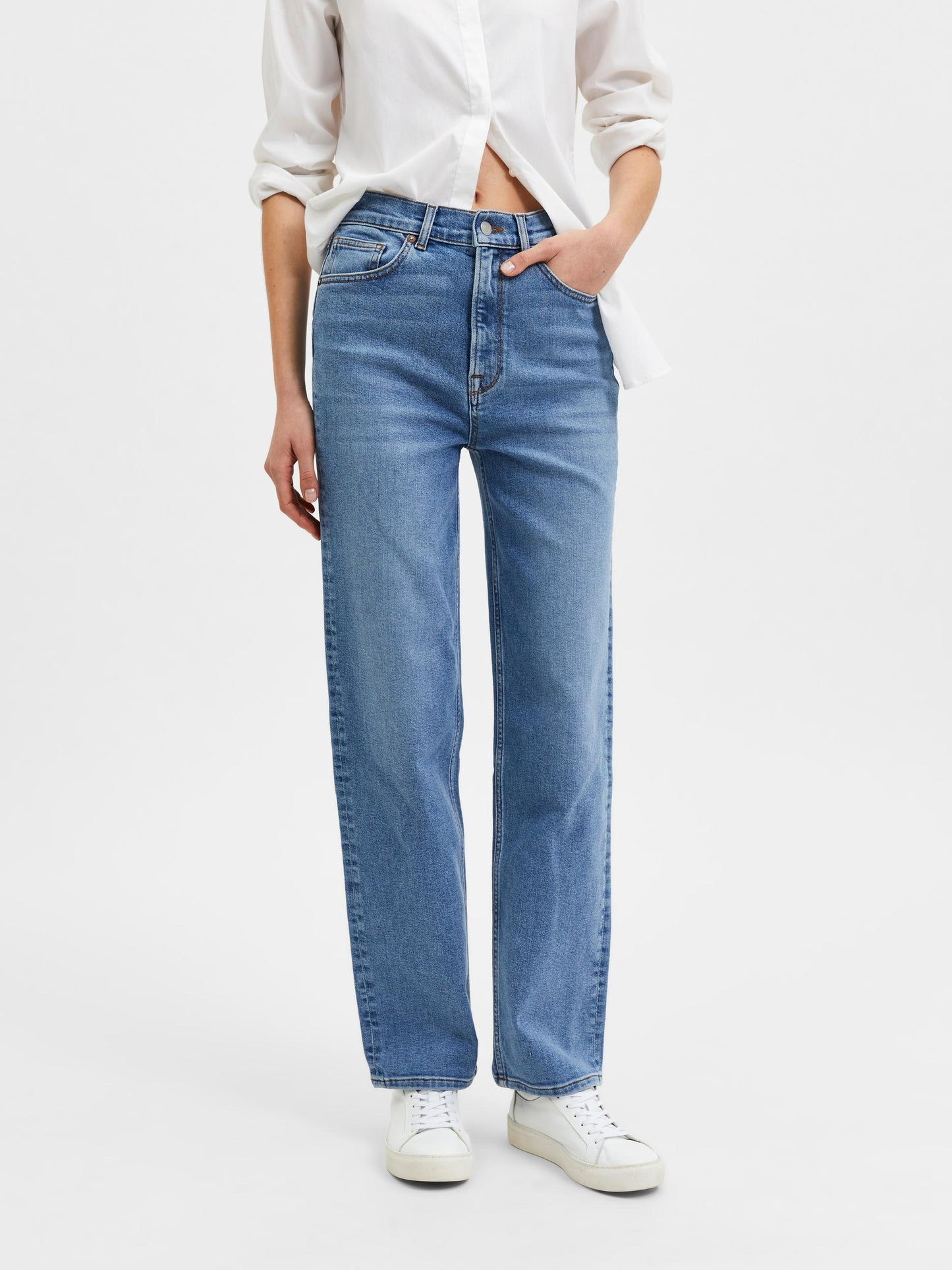 Marie High Waisted Straight Jeans - Mid Blue