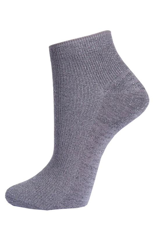 Glitter Anklet Socks - Dark Grey Silver