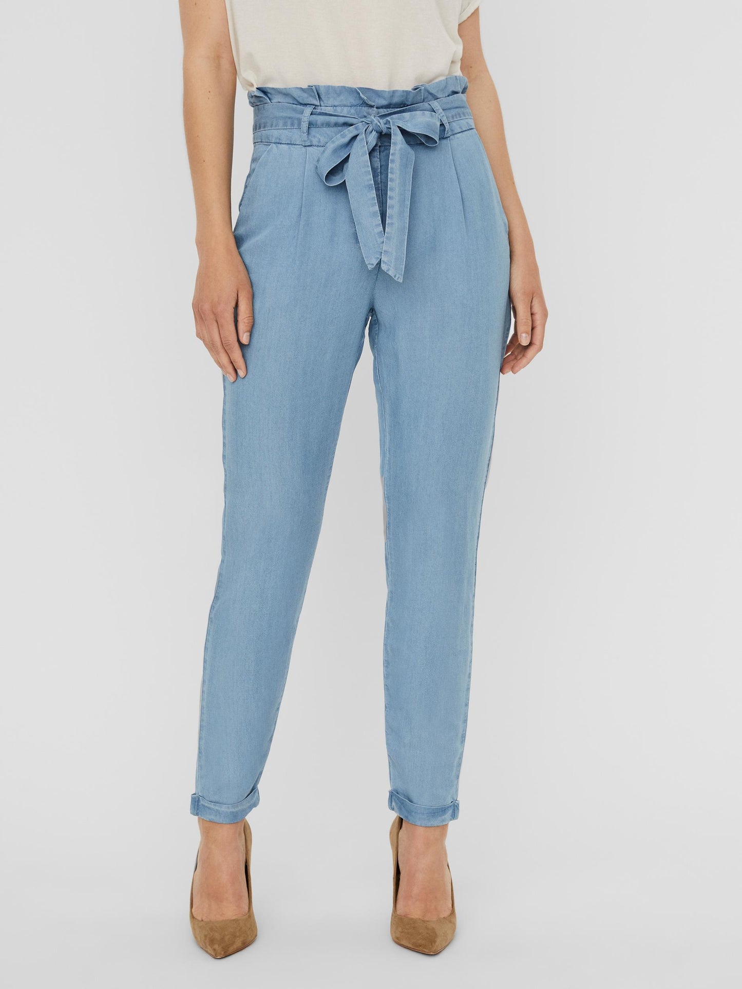 Viviana Paperbag Trousers - Light Denim Blue