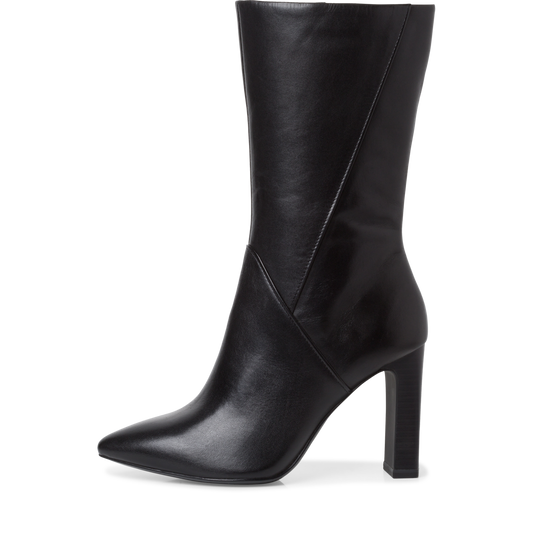 Leather Heeled Calf Length Boots - Black