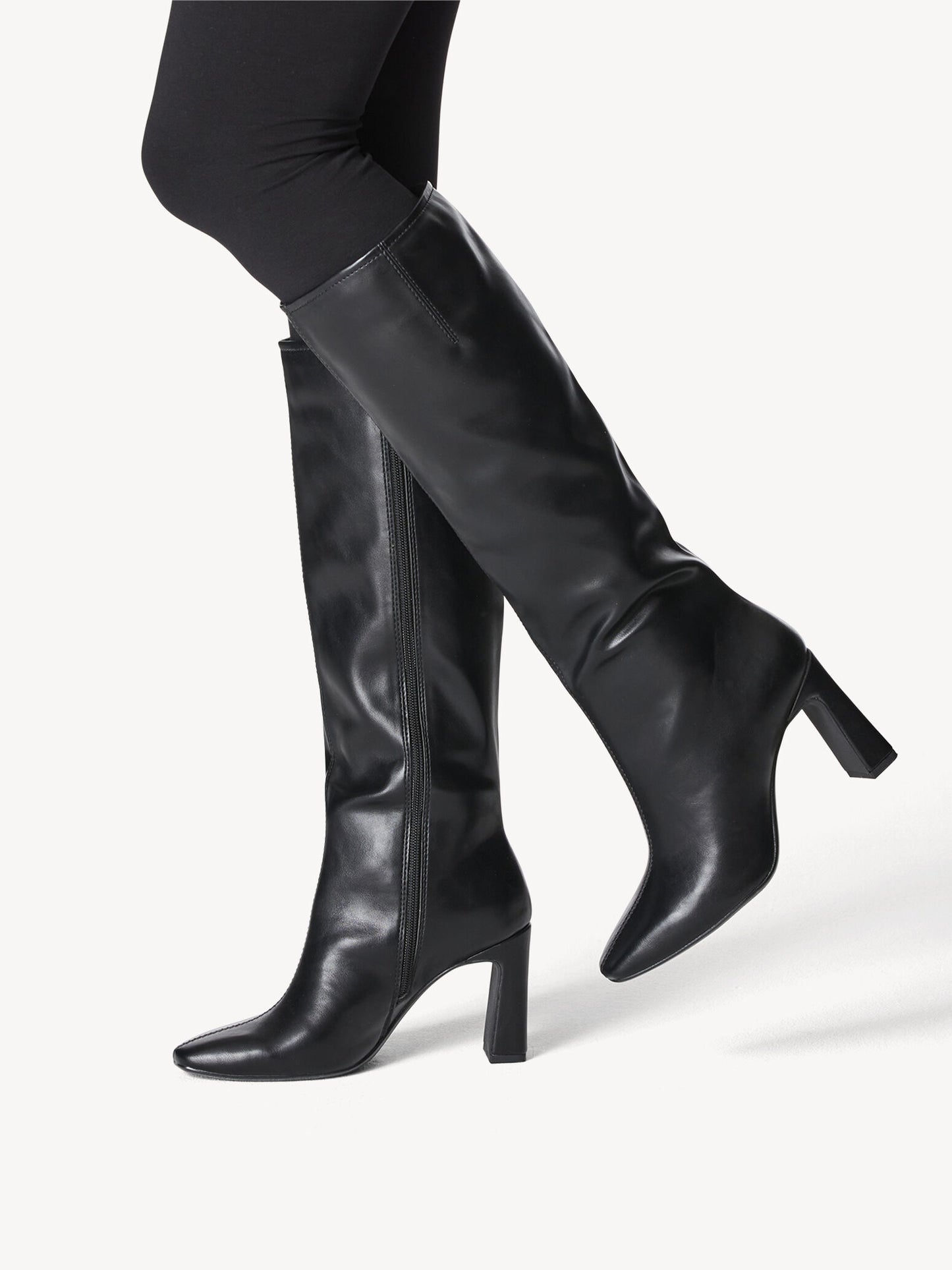 Tall Heeled Vegan Leather Boots - Black