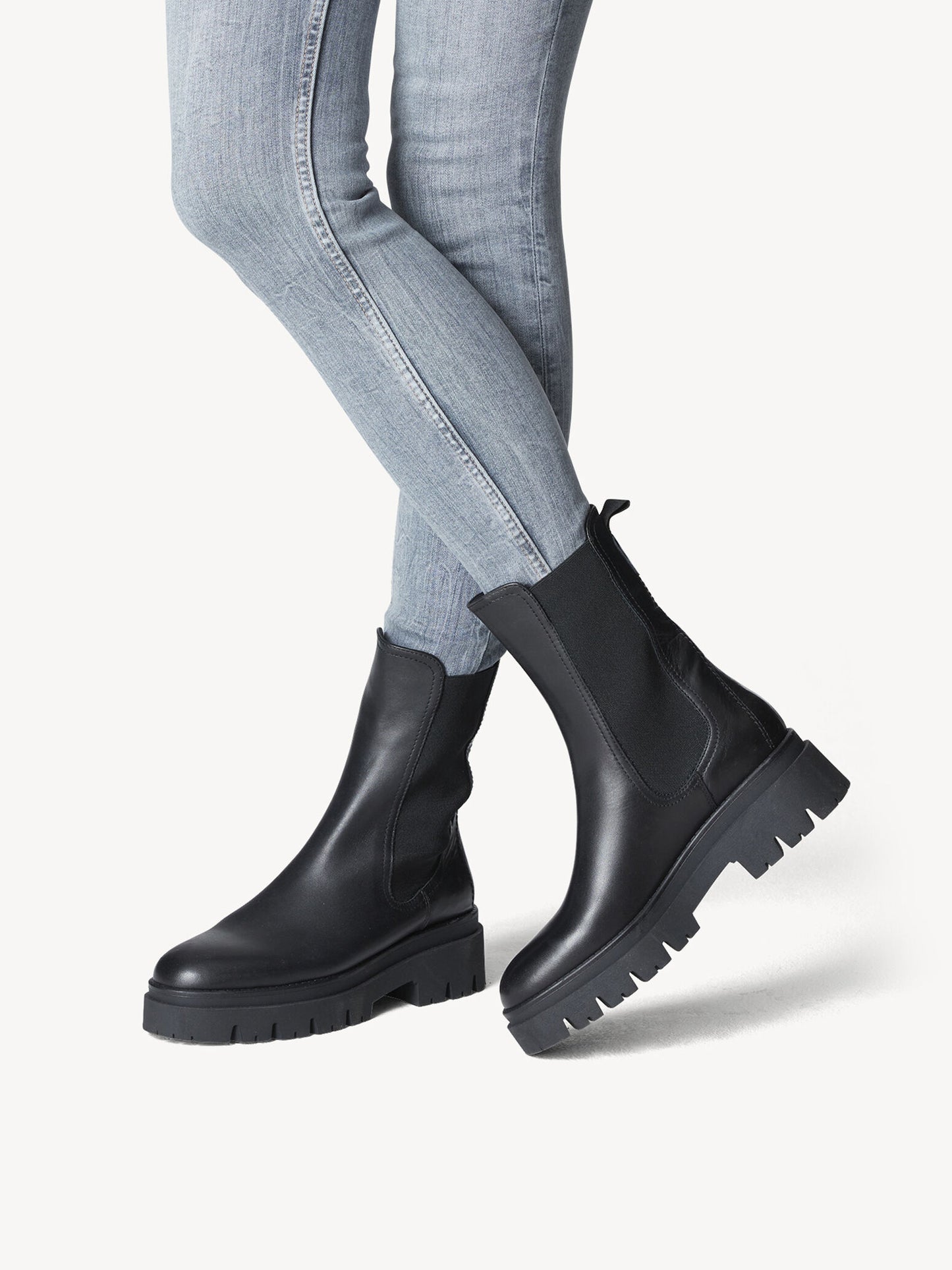 Leather Chunky Ankle Boots - Black