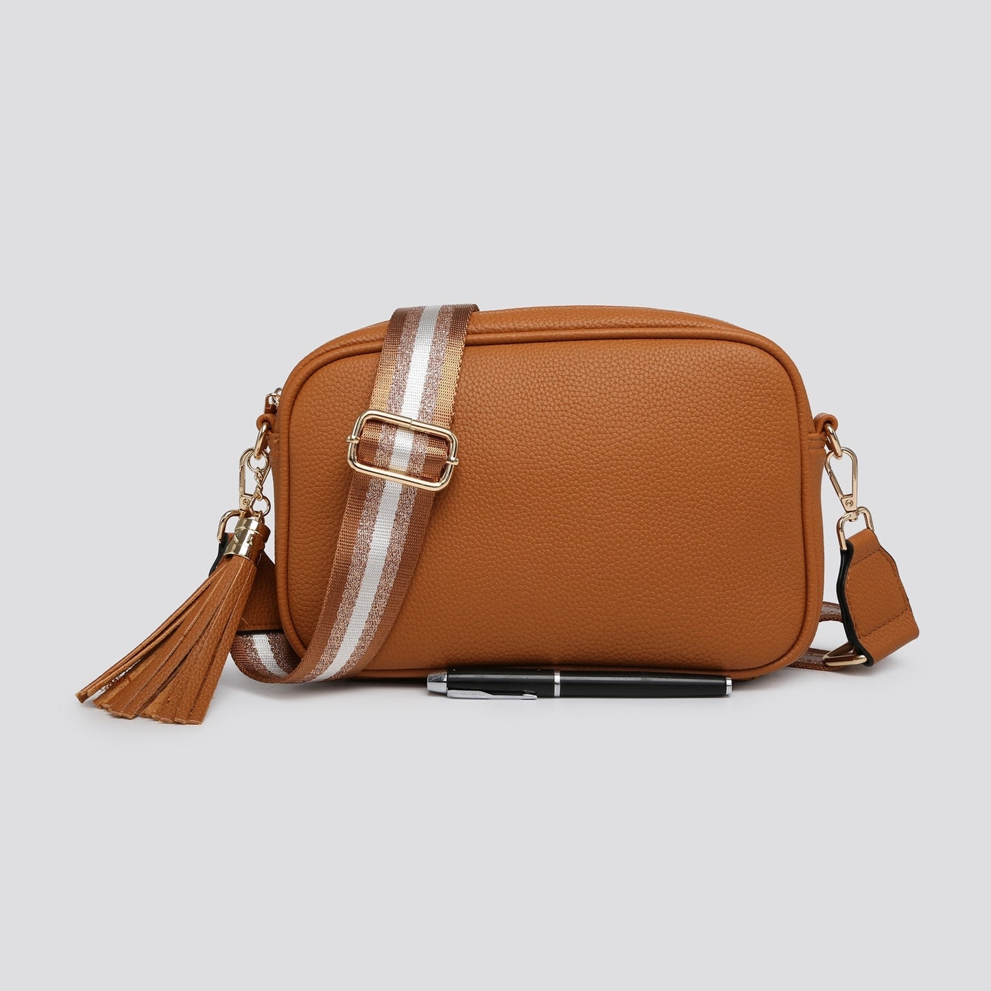 Camera Bag with Metallic Strap - Tan