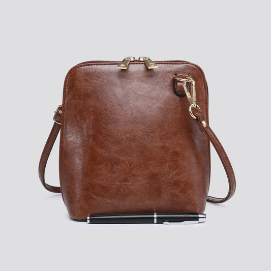 PU Square Cross Body Bag - Coffee