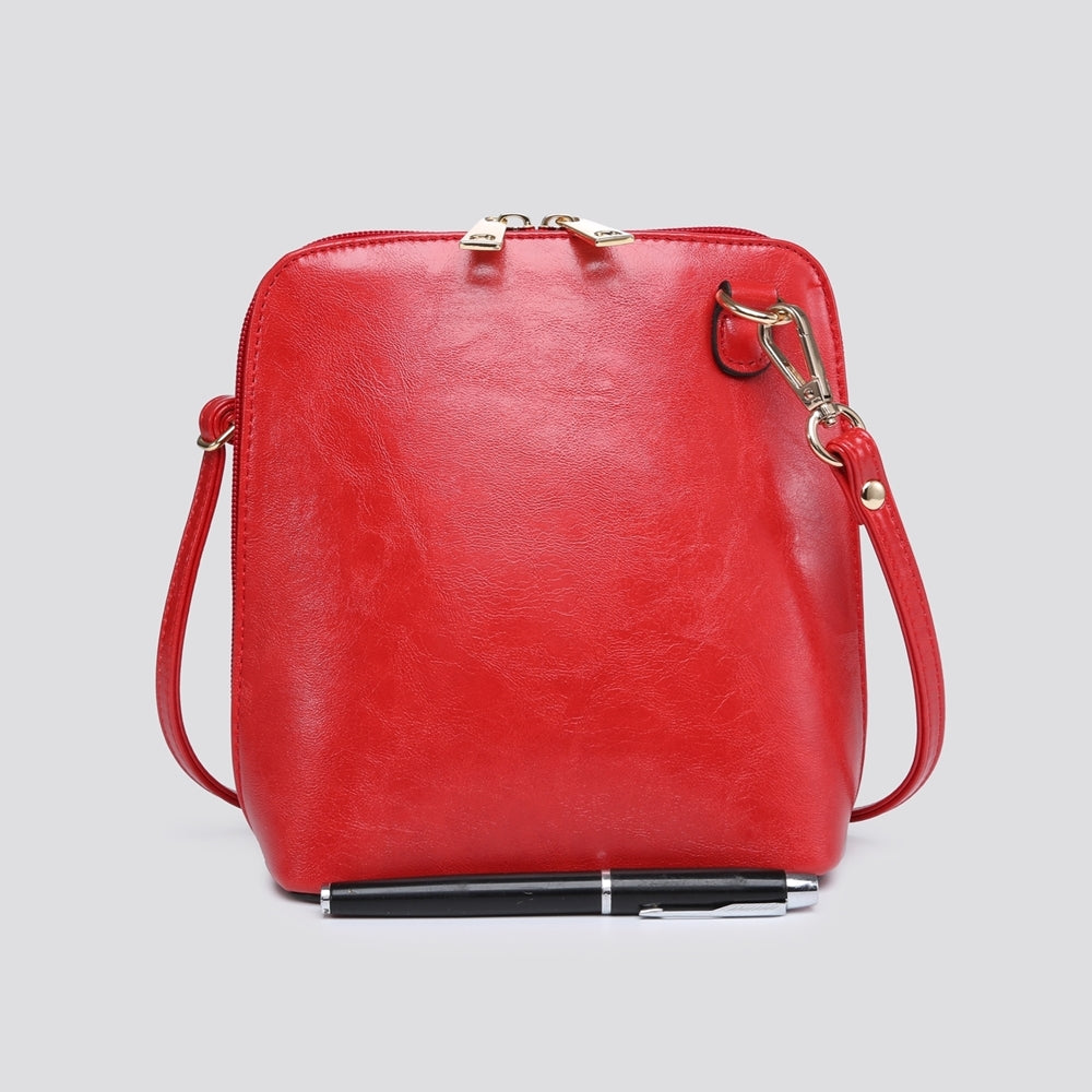 PU Square Cross Body Bag - Red