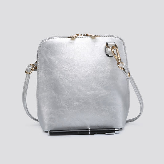 PU Square Cross Body Bag - Silver