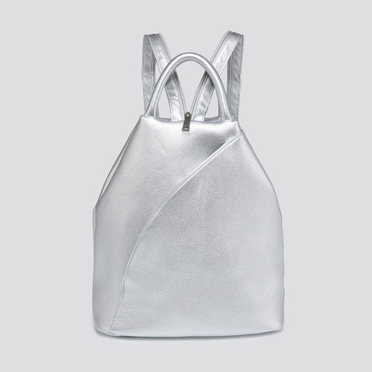 Faux Leather Backpack - Silver